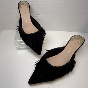 Antonio Melani x Jennifer Sumko Mimi Kid Suede Fringe Black Mule Sz 8.5 (fits 8)